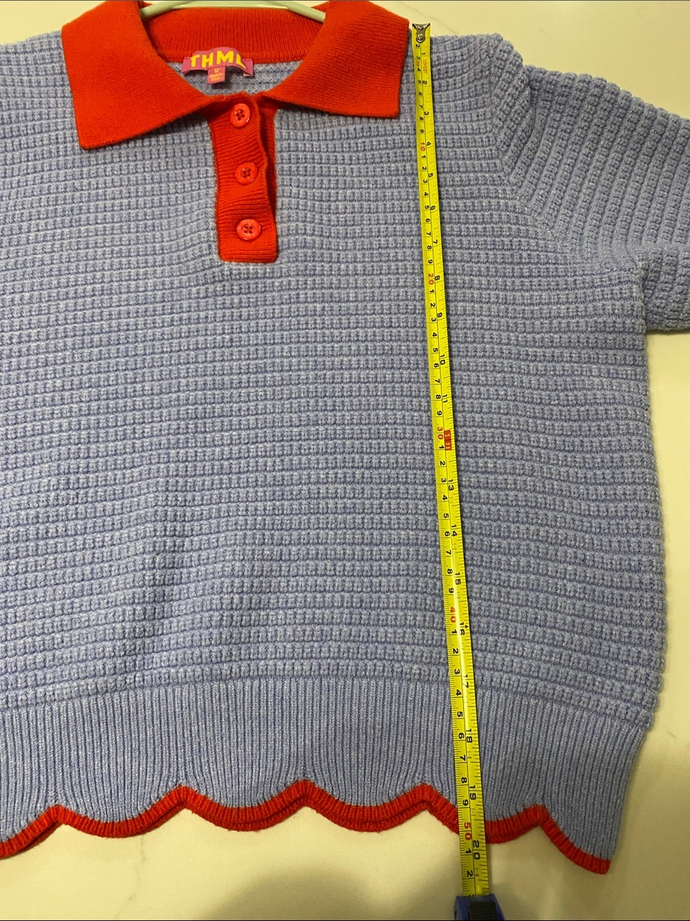 THML Light Blue Knit Polo Top with Red Trim Woman Medium - Picture 8 of 8